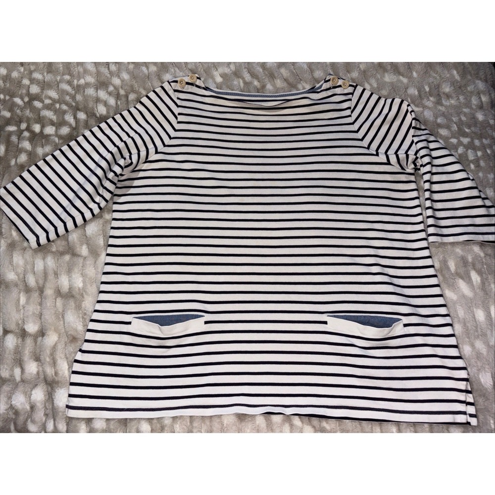 Lands End Womens 2XL Breton Stripe 100% Cotton Nautical Front Pockets